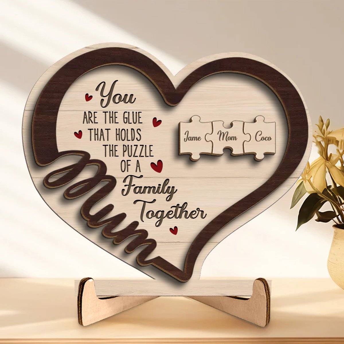 Family - You Are The Glue That Holds Us Together - Personalized 2 - Layered Wooden Plaque With Stand - Makezbright Gifts