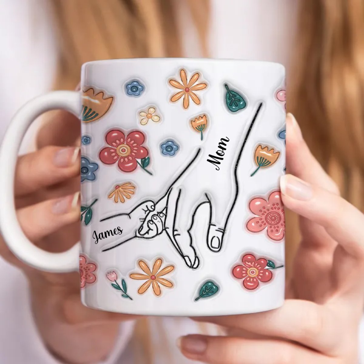 Family - You Hold Our Hands, Also Our Hearts - Personalized 3D Inflated Effect Printed Mug (HJ) - Makezbright Gifts