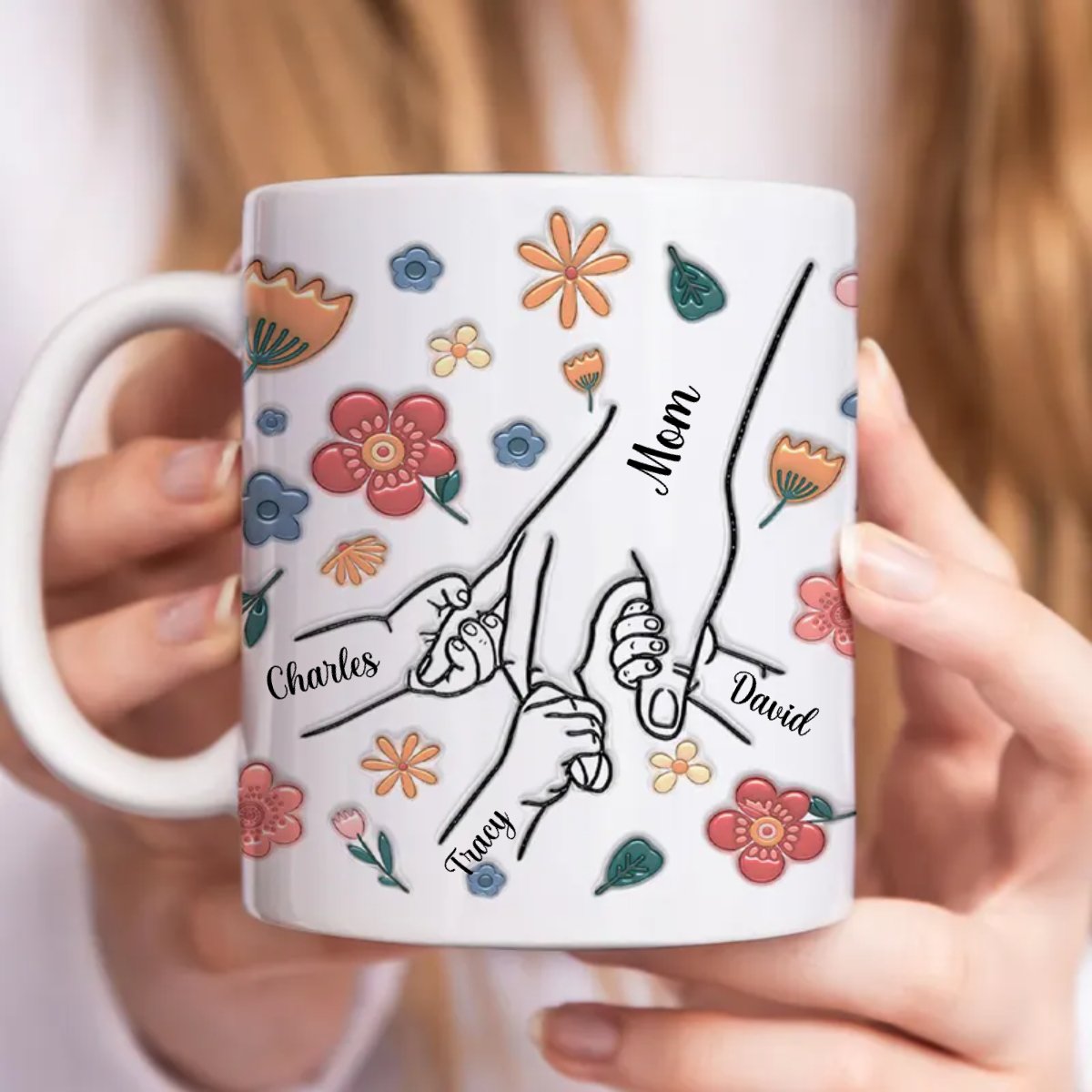 Family - You Hold Our Hands, Also Our Hearts - Personalized 3D Inflated Effect Printed Mug (HJ) - Makezbright Gifts