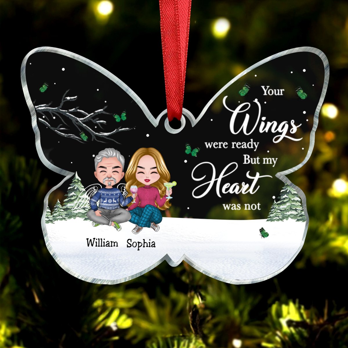 Family - Your Wings Were Ready But Our Hearts Were Not - Personalized Butterfly Acrylic Ornament (NM) - Makezbright Gifts