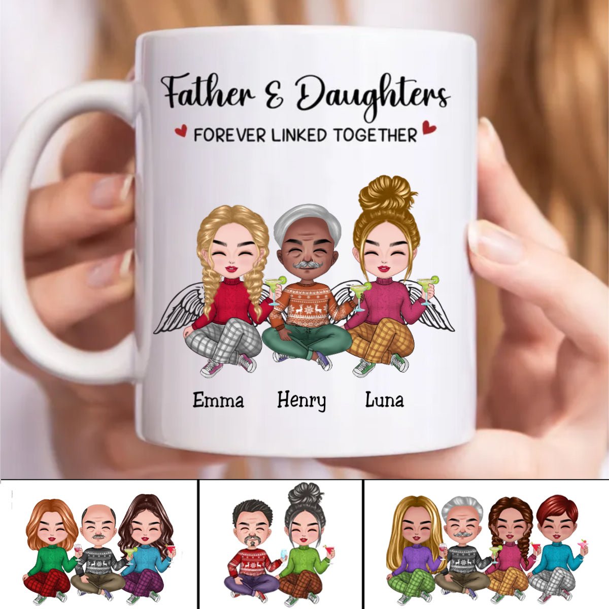 Father And Daughters Forever Linked Together - Personalized Mug - Makezbright Gifts