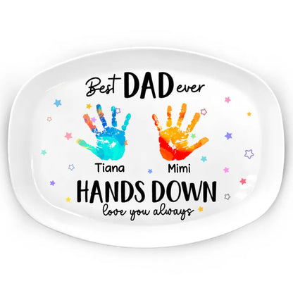 Father - Best Dad Grandpa Ever Hands Down - Personalized Plate - Makezbright Gifts