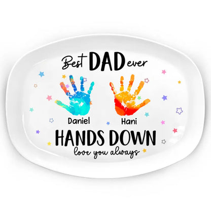 Father - Best Dad Grandpa Ever Hands Down - Personalized Plate - Makezbright Gifts