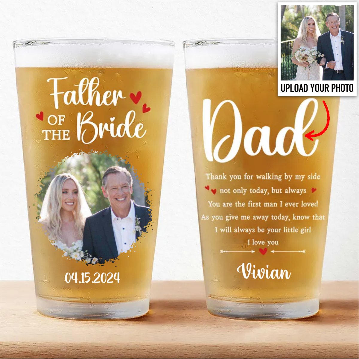 Father - Custom Photo Father Of The Bride - Personalized Pint Glass - Makezbright Gifts