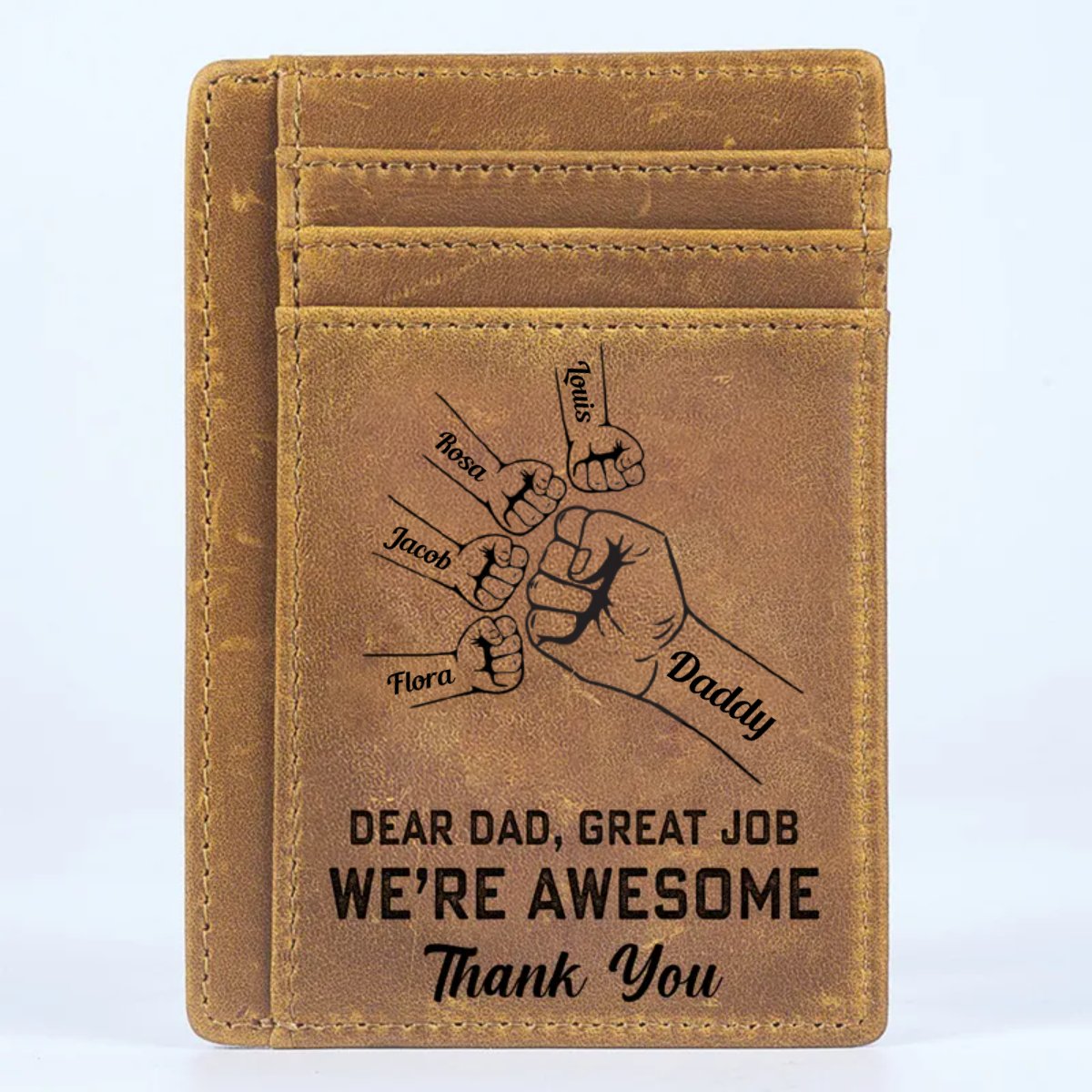 Father - Dear Dad Great Job We're Awesome Thank You - Personalized Card Wallet - Makezbright Gifts