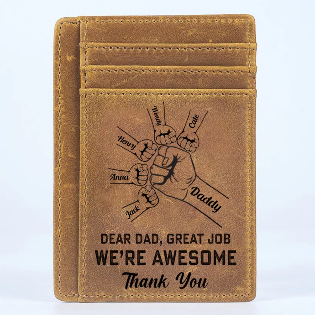 Father - Dear Dad Great Job We're Awesome Thank You - Personalized Card Wallet - Makezbright Gifts