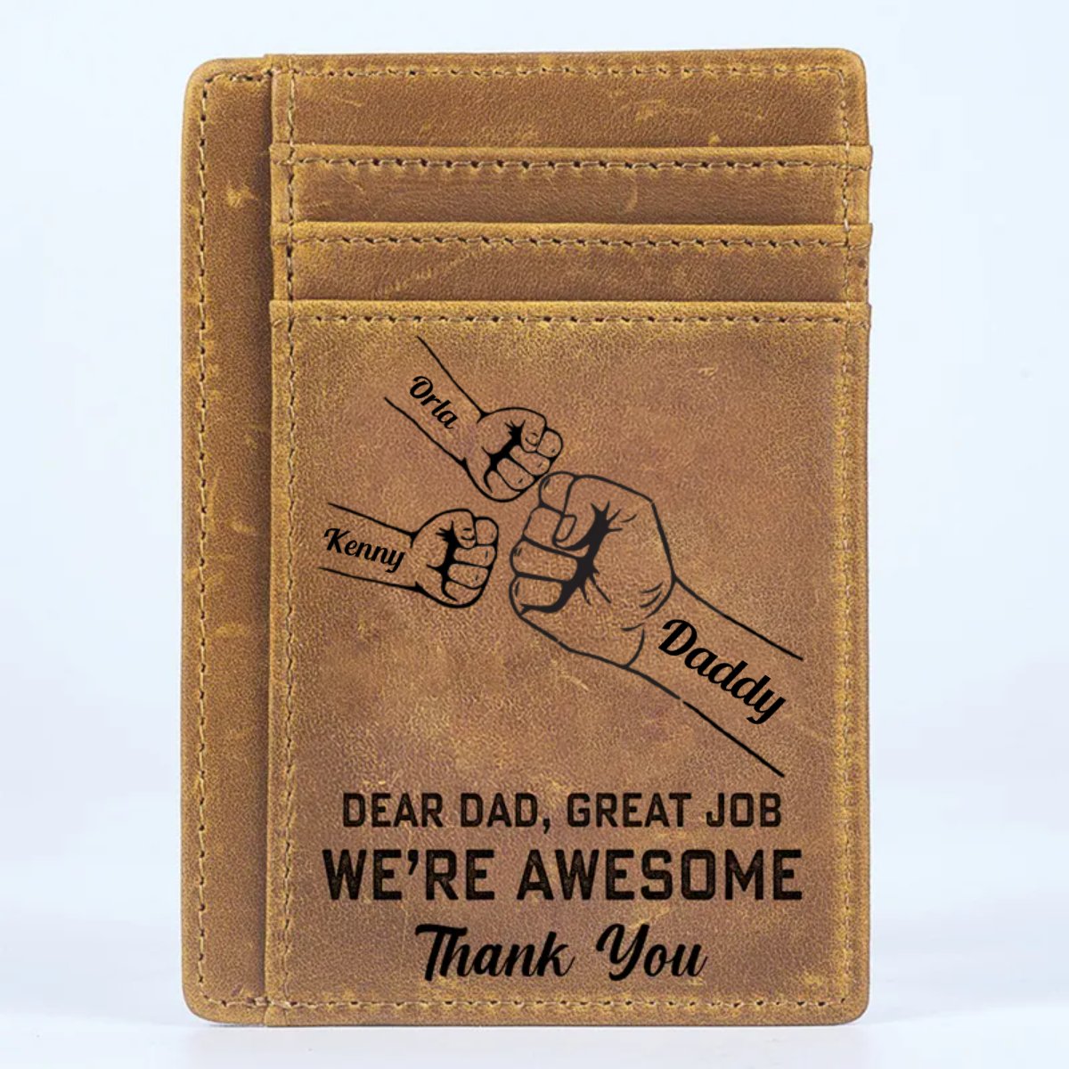 Father - Dear Dad Great Job We're Awesome Thank You - Personalized Card Wallet - Makezbright Gifts