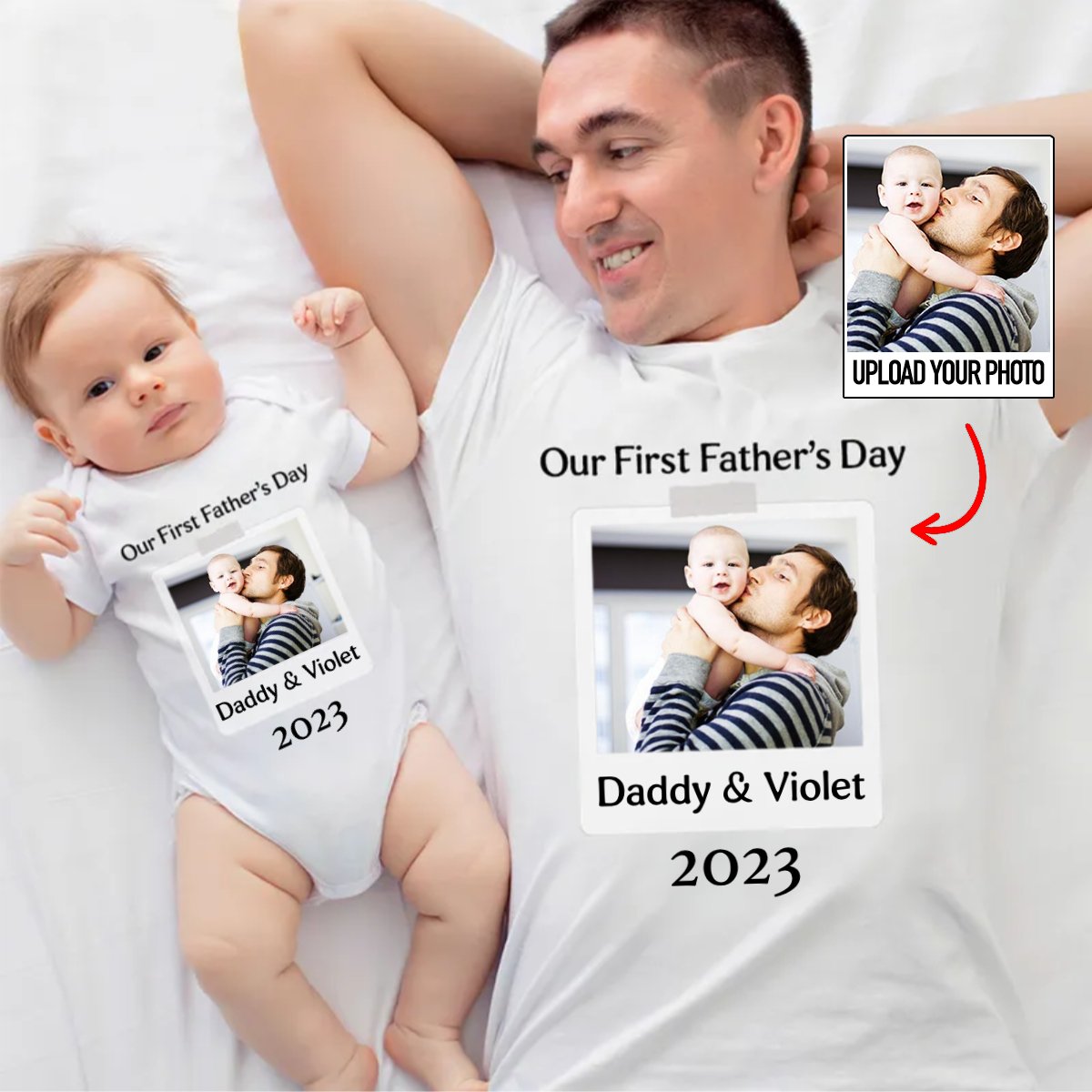 Father - Our First Father's Day - Personalized Photo Matching Shirt - Makezbright Gifts