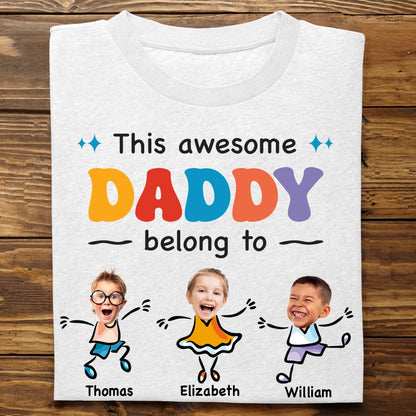 Father - This Awesome Daddy Belongs To - Personalized Unisex T - shirt - Makezbright Gifts