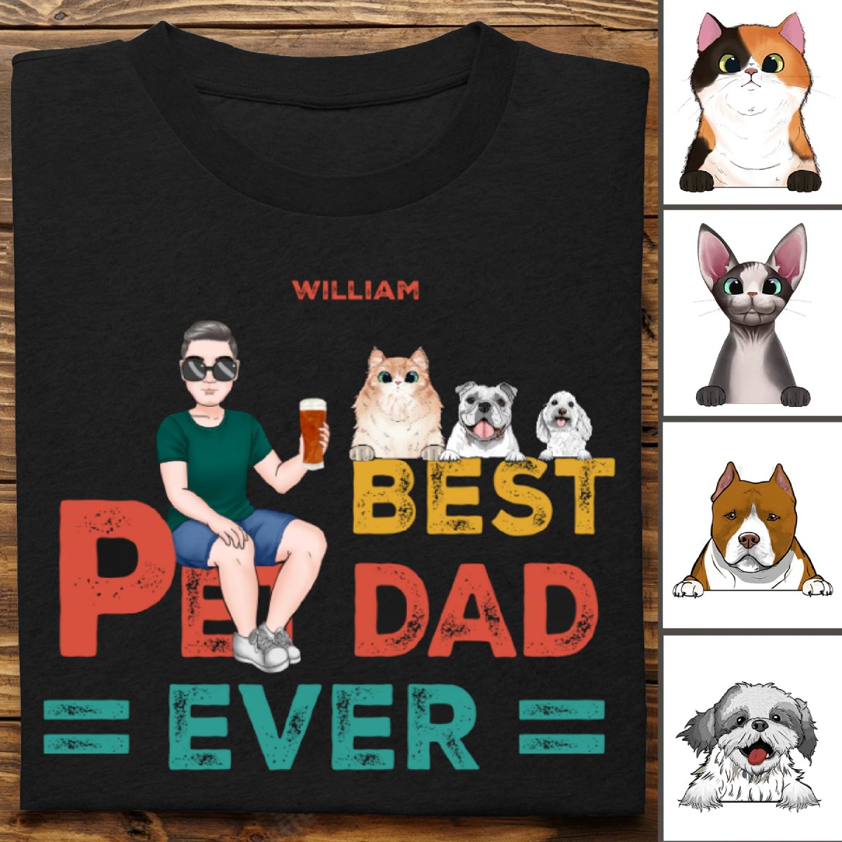 Father's Day - Best Dog Cat Dad Ever - Personalized T - Shirt - Makezbright Gifts