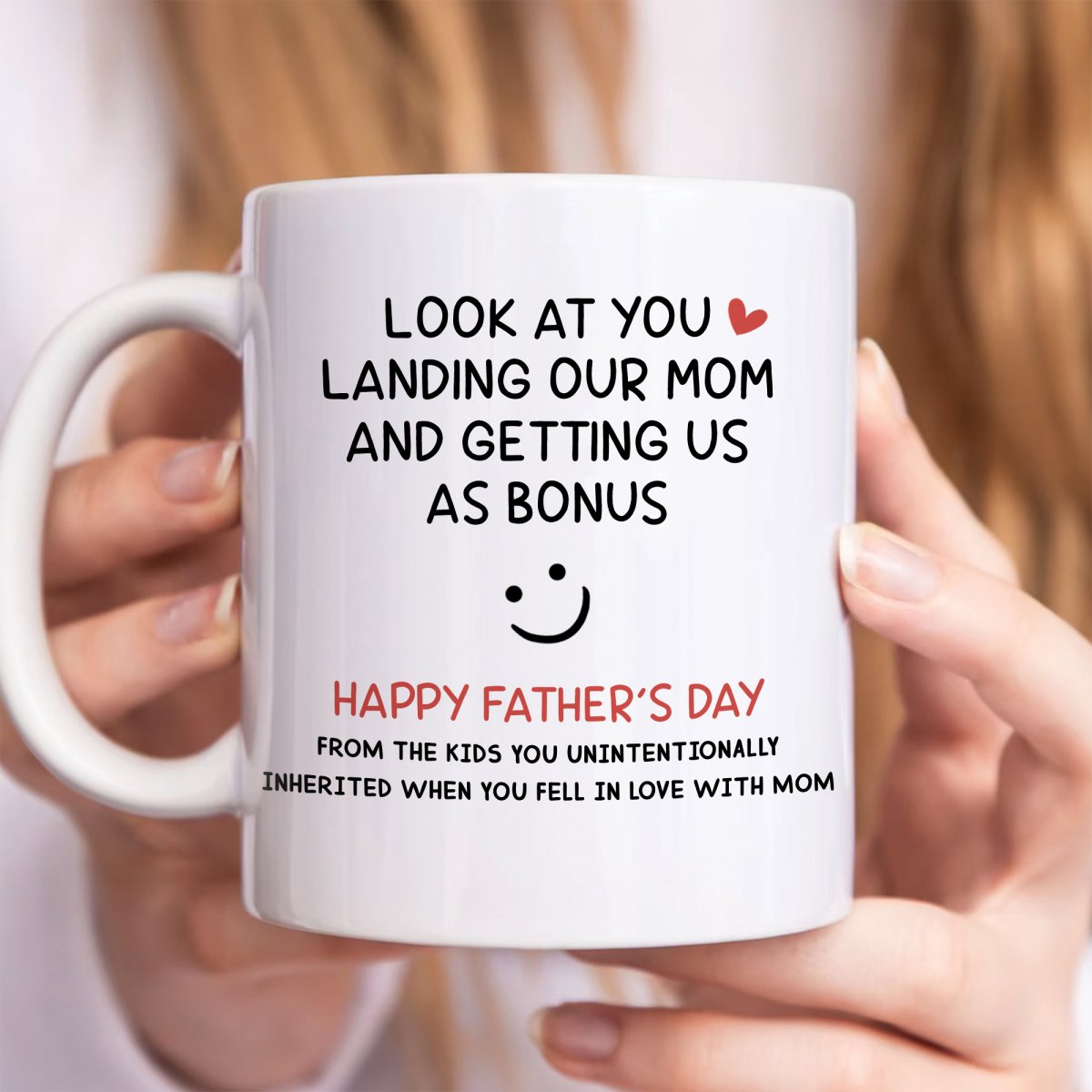 Father's Day - Look At You Landing Our Mom And Getting Us As Bonus - Personalized Mug - Makezbright Gifts