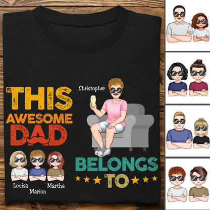 Father's Day - This Awesome Dad Belongs To - Personalized T - Shirt (TT) - Makezbright Gifts