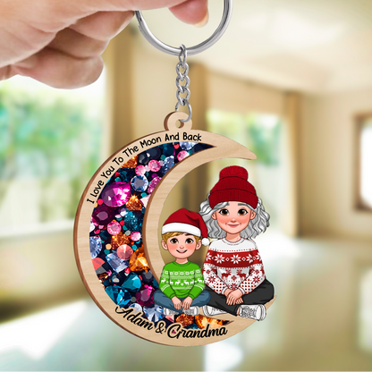 Gorgeous Moon Grandma Grandkid I Love You To The Moon And Back Personalized Acrylic Keychain