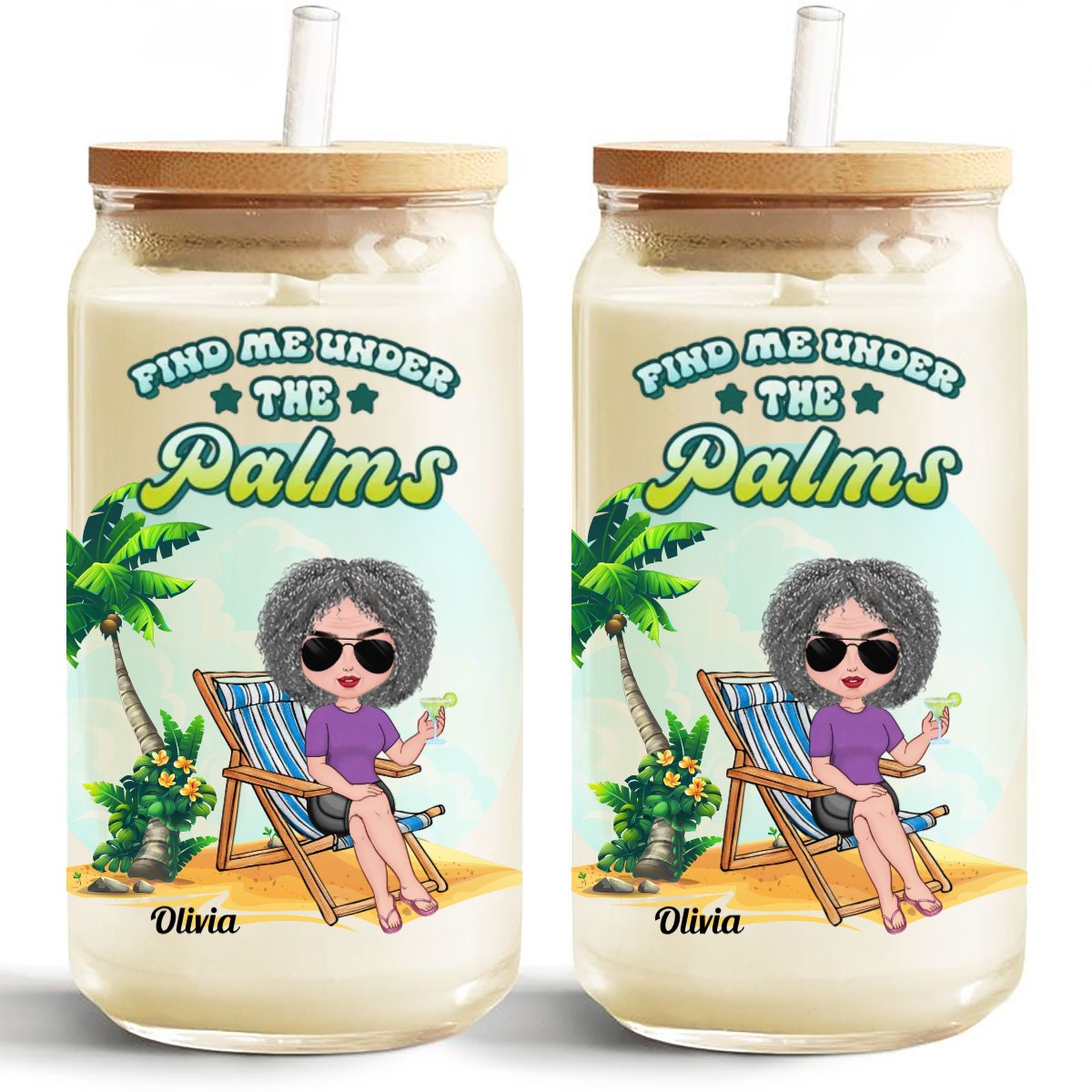 Find Me Under The Palms - Personalized Glass Can - Makezbright Gifts