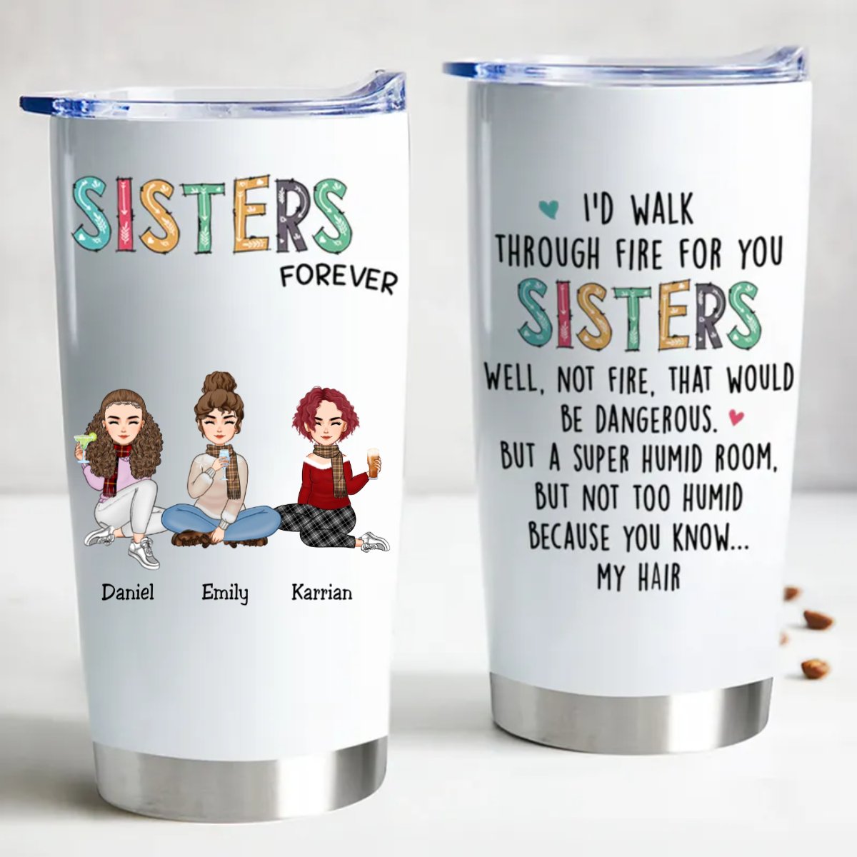 Fireproof Sisters Stainless Steel Tumbler - Customized Thermal Cup - Makezbright Gifts