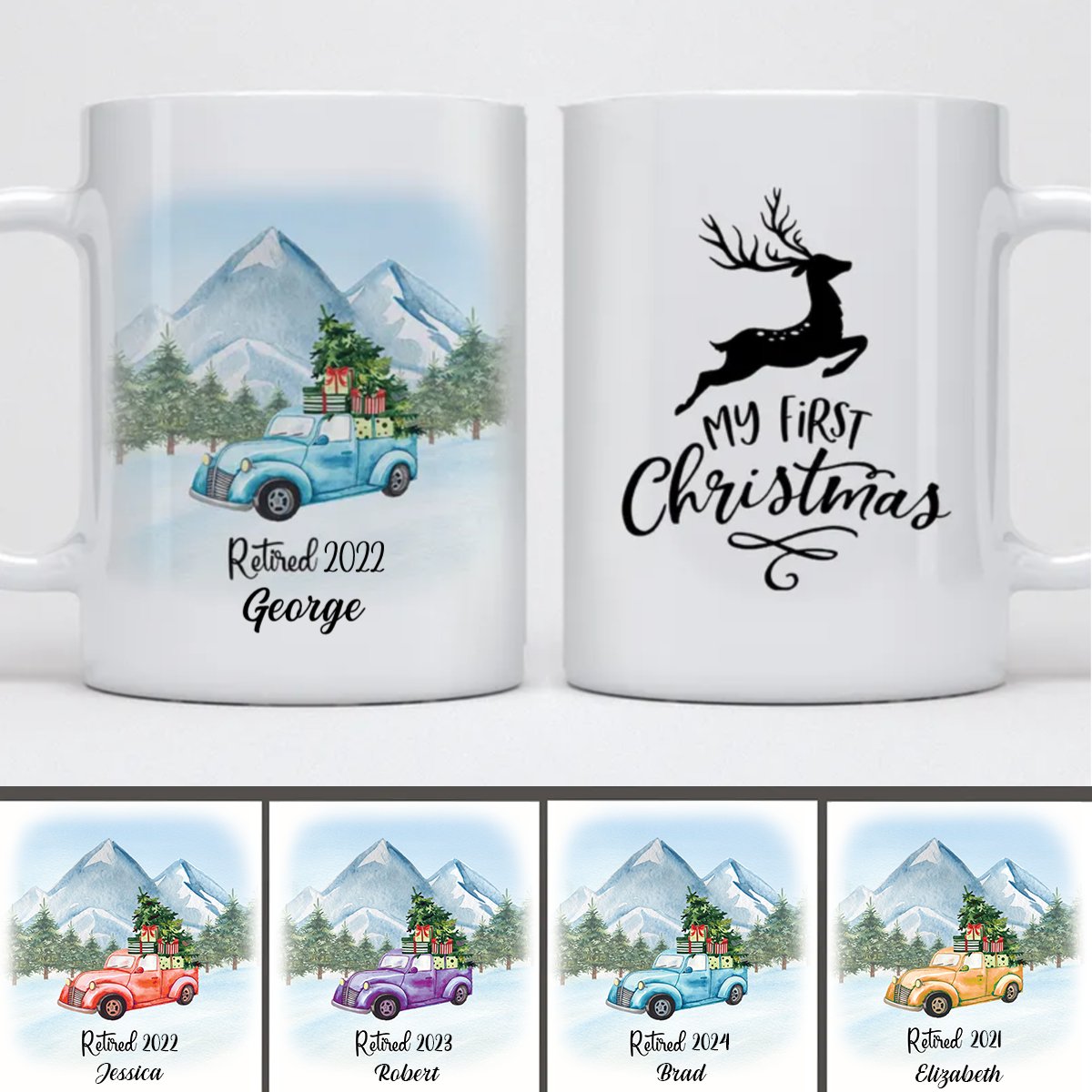 First Christmas Retired - Personalized Mug (Light Blue) - Makezbright Gifts