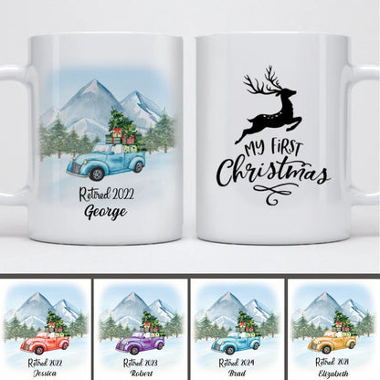 First Christmas Retired - Personalized Mug (Light Blue) - Makezbright Gifts