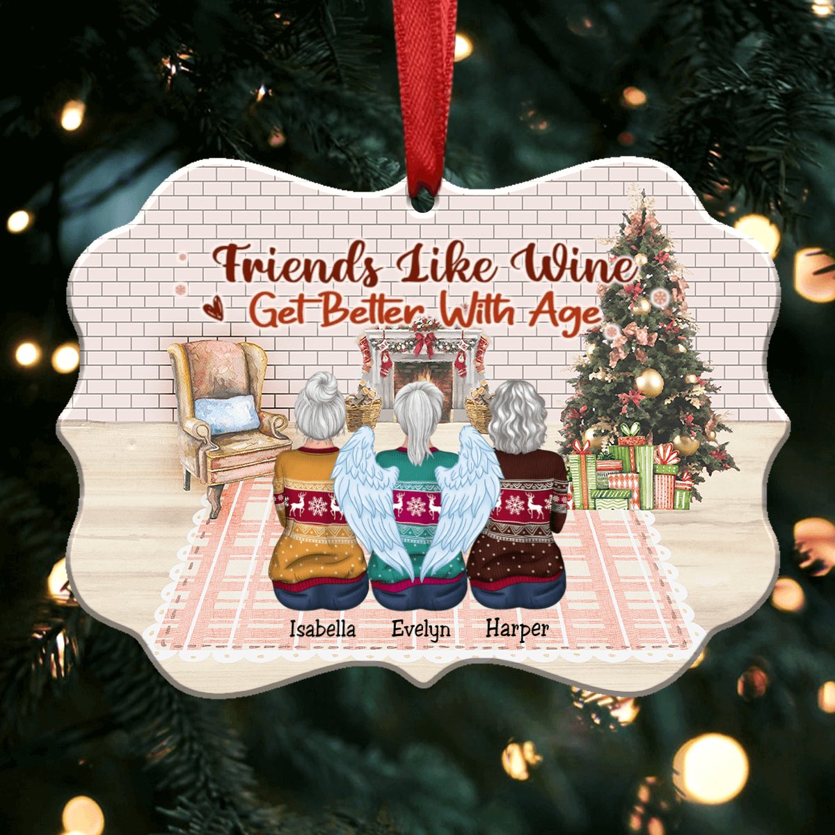 Friends Like Wine Get Better With Age - Personalized Christmas Ornament - Makezbright Gifts