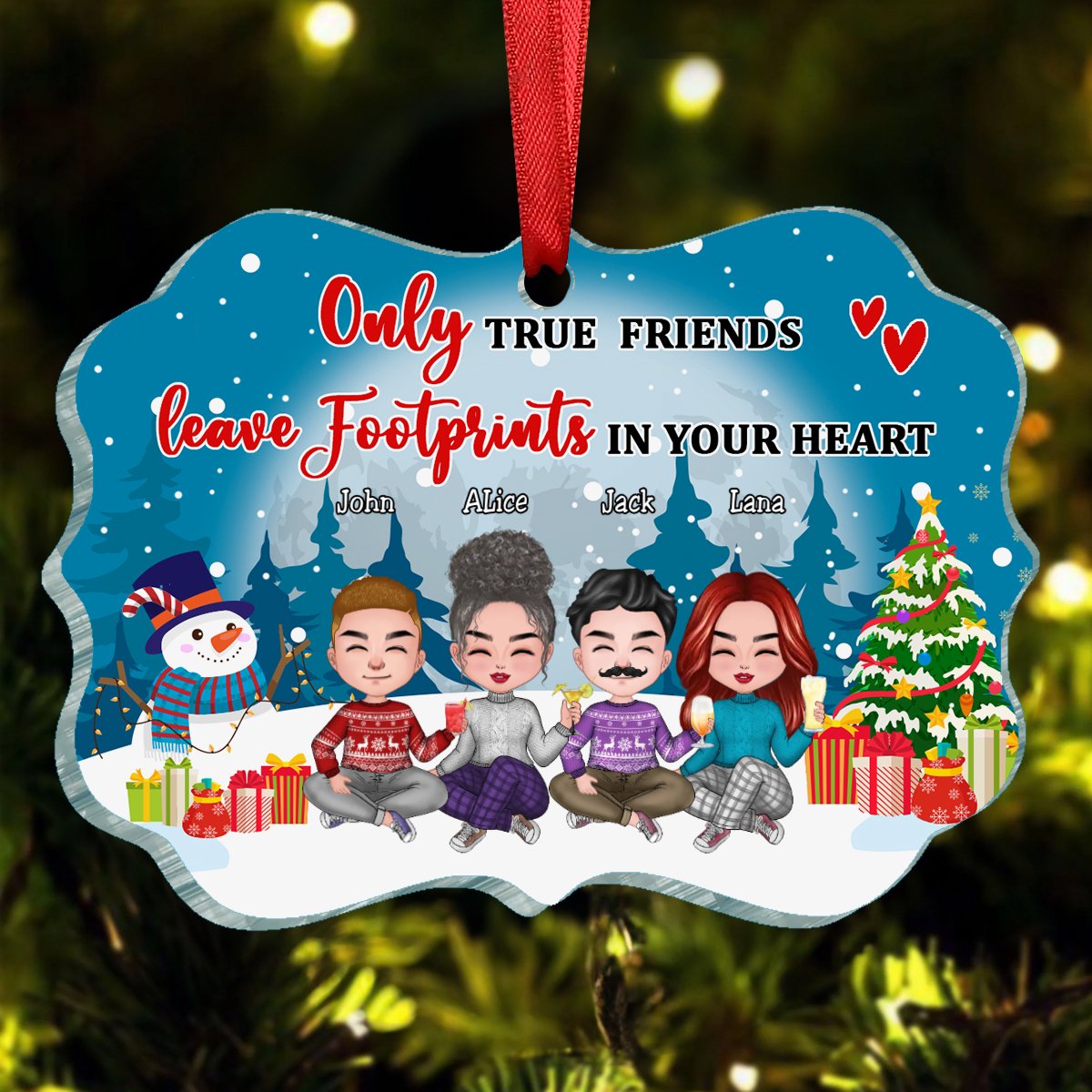 Friends - Only True Friends Leave Footprints In Your Heart - Personalized Christmas Ornament (LT) - Makezbright Gifts