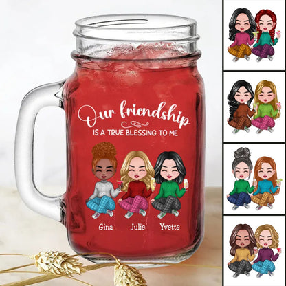 Friends - Our Friendship Is A True Blessing To Me - Personalize Drinking Jar (White) - Makezbright Gifts