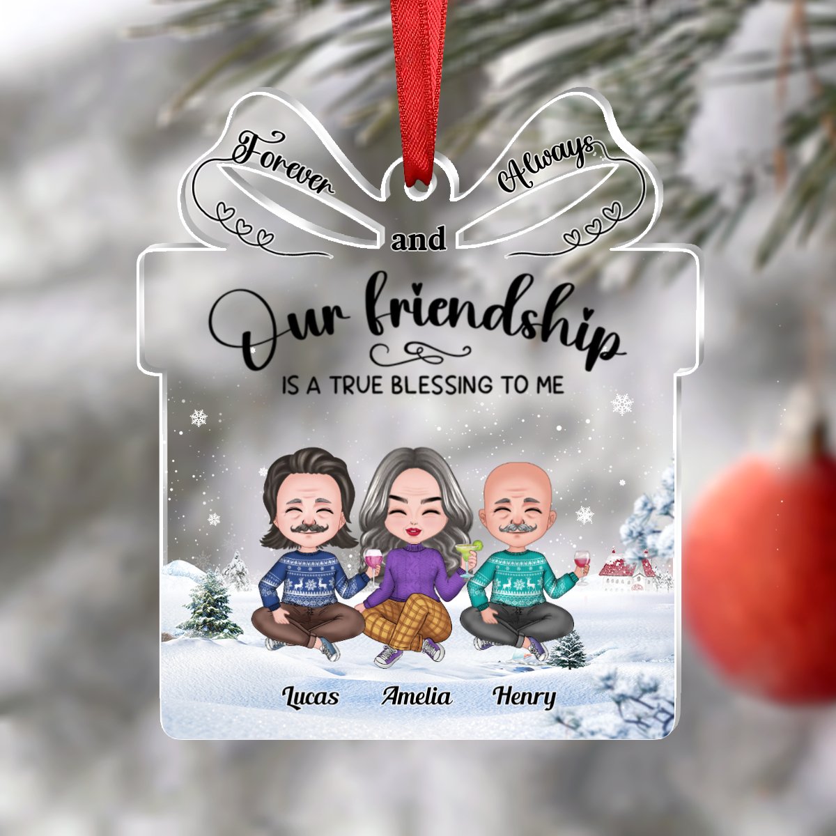 Friends - Our Friendship Is A True Blessing To Me - Personalized Acrylic Ornament - Makezbright Gifts