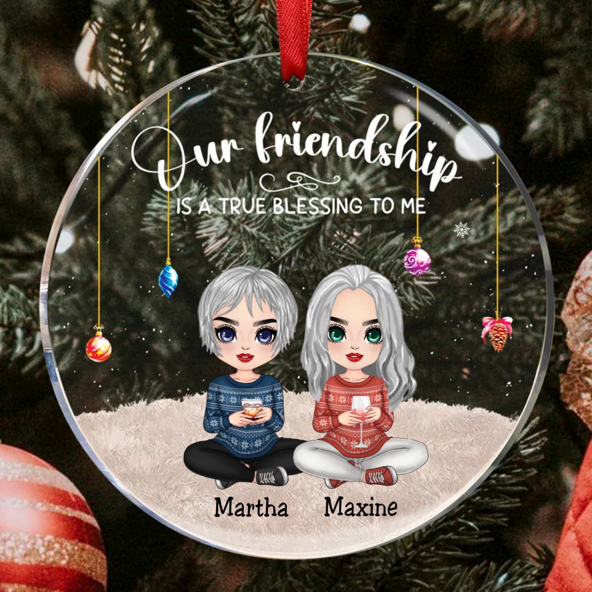 Friends - Our Friendship Is A True Blessing To Me - Personalized Circle Ornament (TB) - Makezbright Gifts