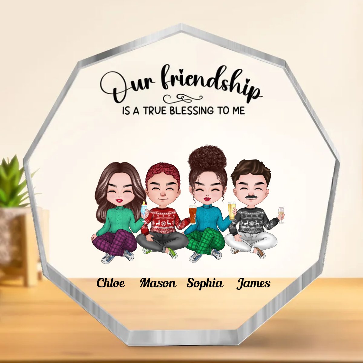 Friends - Our Friendship Is A True Blessing To Me - Personalized Nonagon Acrylic Plaque - Makezbright Gifts