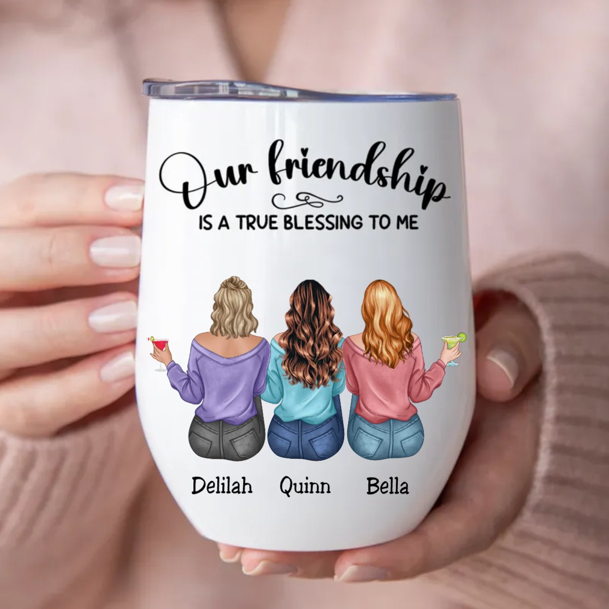 Friends - Our Friendship Is A True Blessing To Me - Personalized Wine Tumbler (MC) - Makezbright Gifts