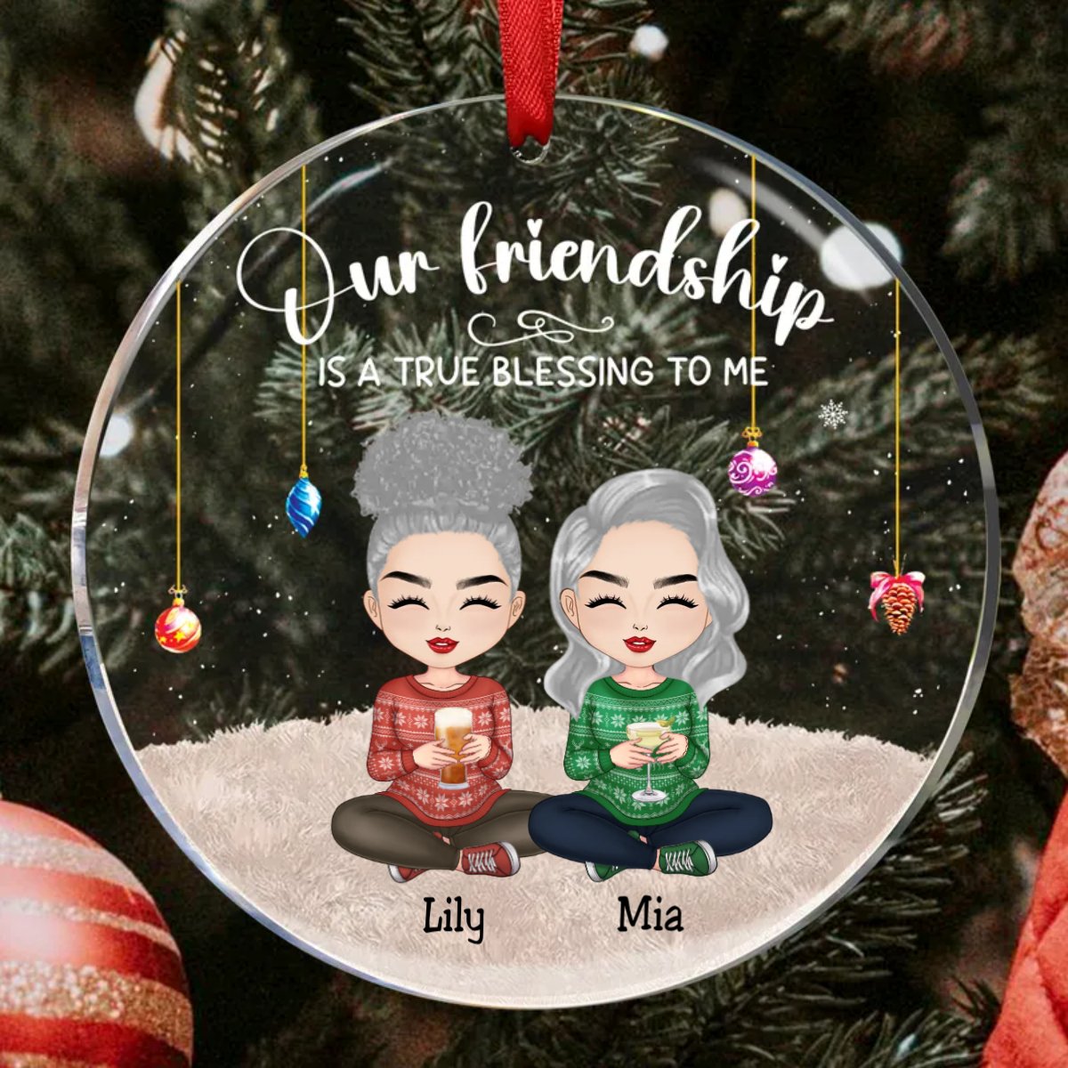 Friends - Our Friendship Is A True Blessing To Me Ver 2 - Personalized Circle Ornament - Makezbright Gifts