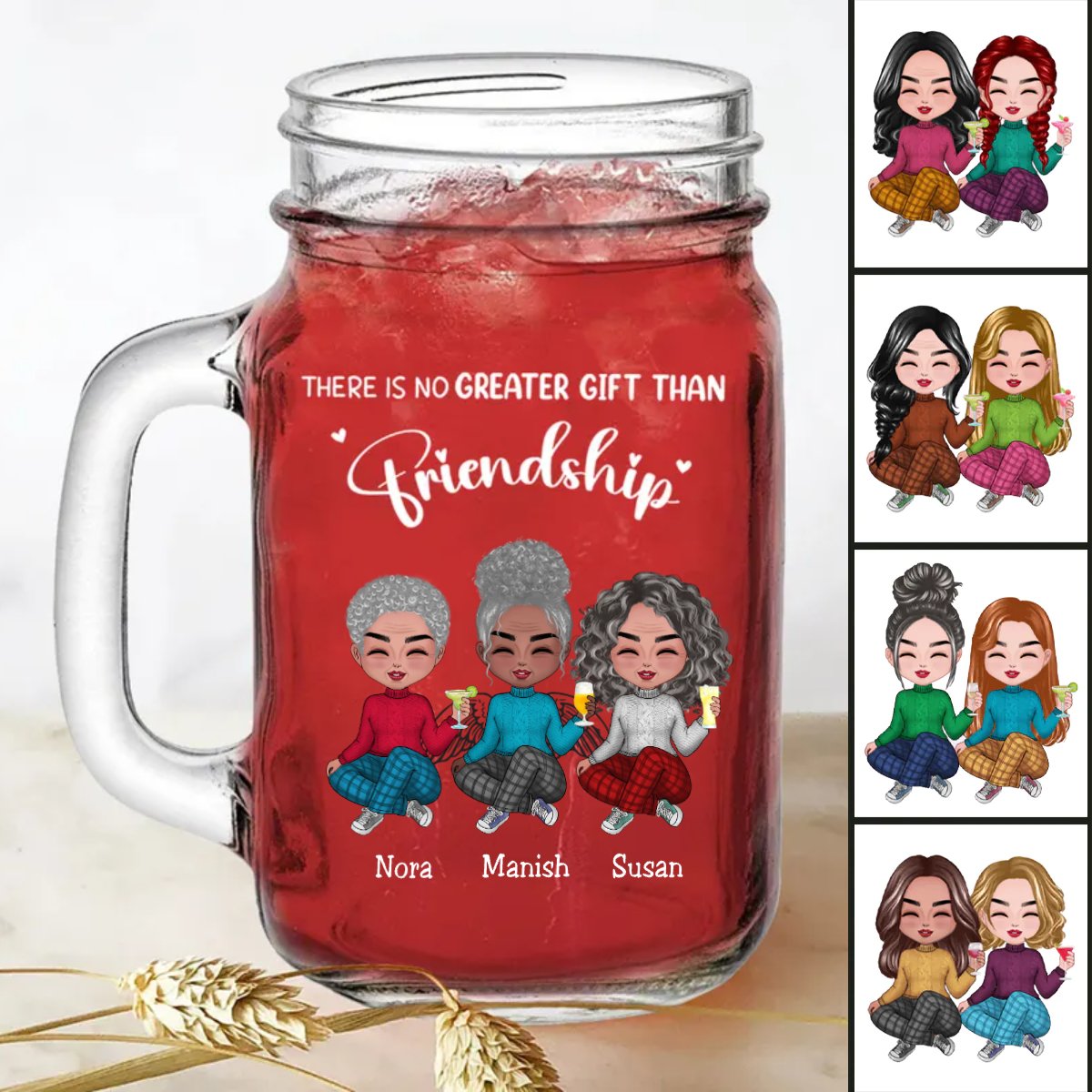 Friends - There Is No Greater Gift Than Friendship - Personalize Drinking Jar (White) - Makezbright Gifts