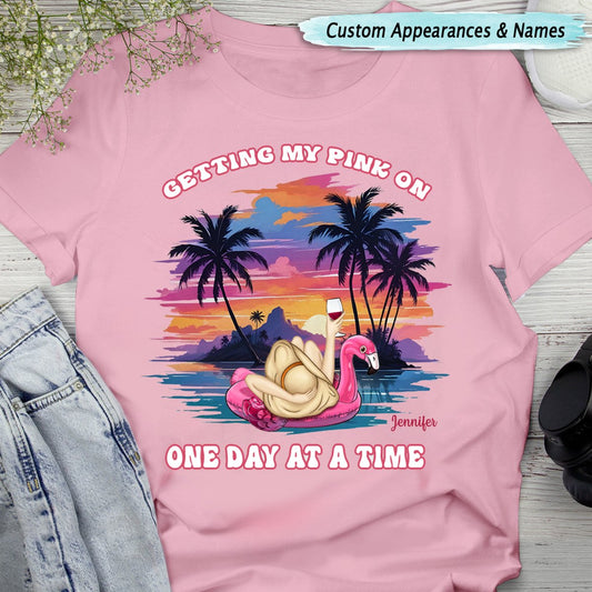 Getting My Pink On One Day At A Time - Personalized Unisex T - shirt, Sweater, Hoodie - Makezbright Gifts