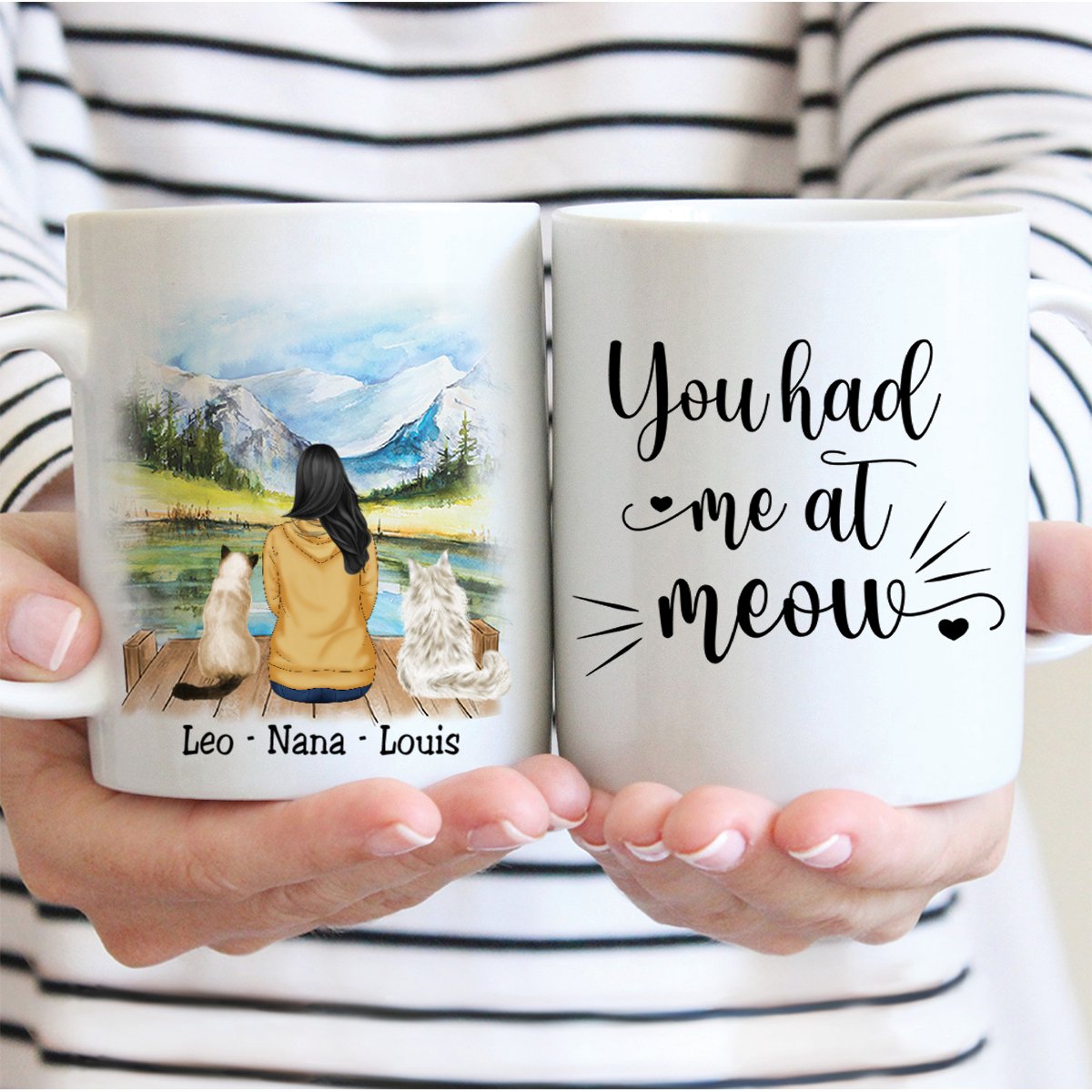 Girl and Cats - You had me at Meow - Personalized Mug (Lake) - Makezbright Gifts