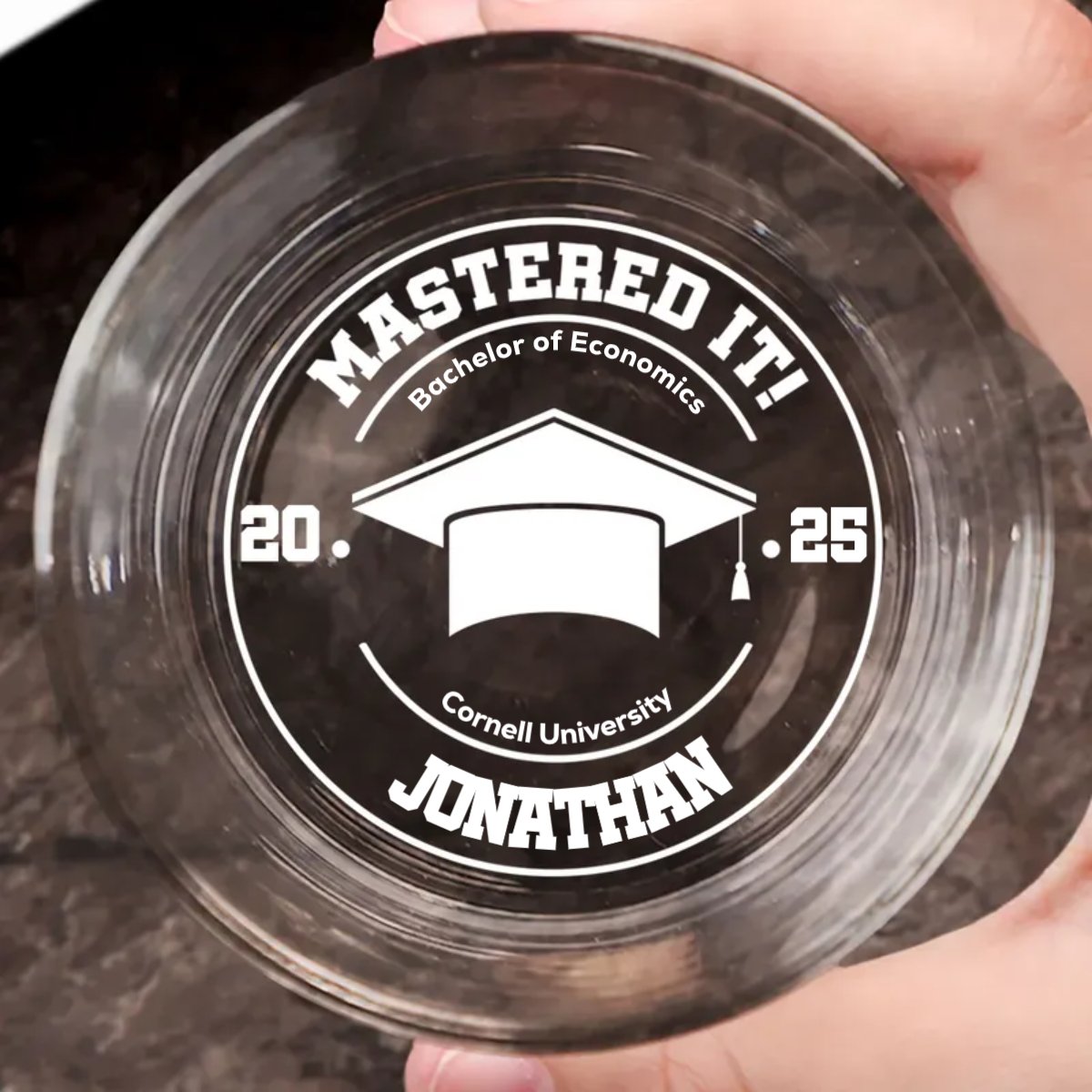 Graduation - Skip to product information Graduation Gift Mastered It - Personalized Engraved Whiskey Glass - Makezbright Gifts