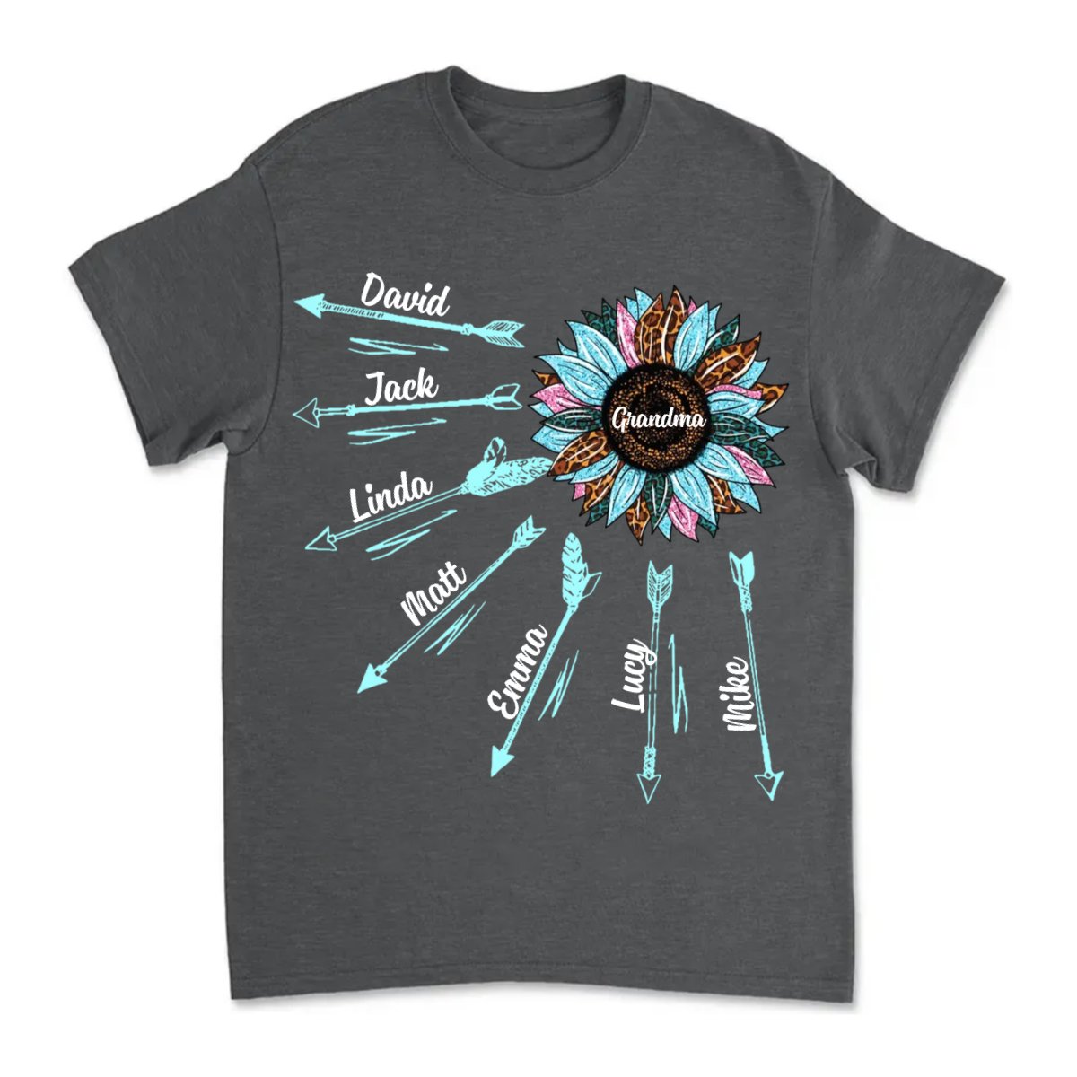 Grandkids - Grandma & Kid's Name Arrow Sunflower - Personalized T - shirt - Makezbright Gifts