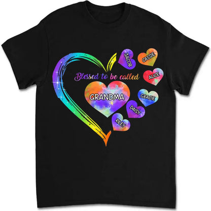 Grandma - Blessed To Be Called Grandma Personalized Heart Grandkids Shirt - Personalized T - shirt - Makezbright Gifts