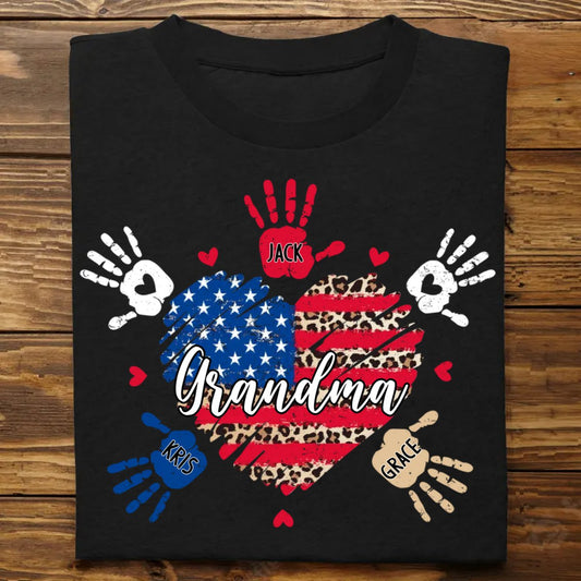 Grandma - Grandkids Heart and Hands - Personalized T - Shirt - Makezbright Gifts