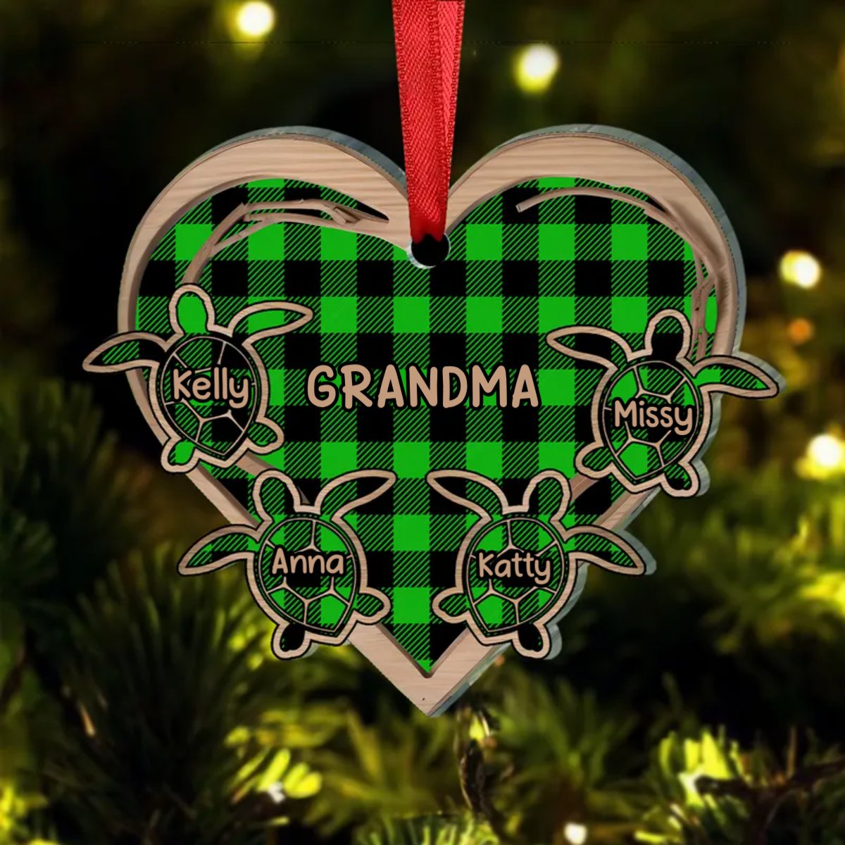 Grandma - Grandma Heart Grandkids Turtles - Personalized Acrylic Ornament - Makezbright Gifts