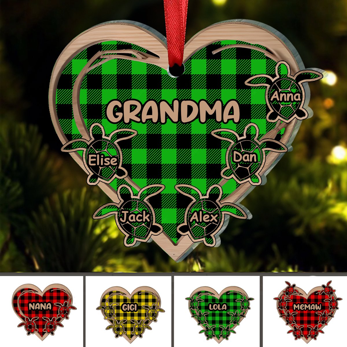 Grandma - Grandma Heart Grandkids Turtles - Personalized Acrylic Ornament - Makezbright Gifts