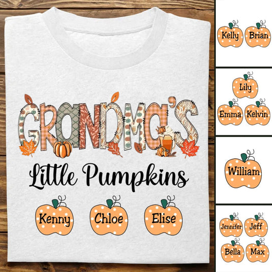 Grandma - Grandma Little Pumpkins Cute Dots - Personalized T - Shirt - Makezbright Gifts