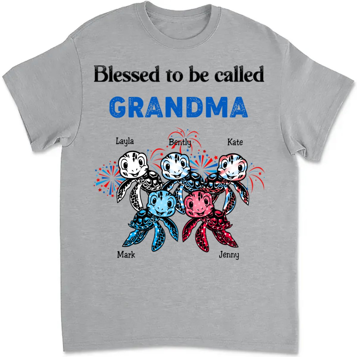 Grandma - Grandma Mom Turtle Custom Names - Personalized Unisex T - Shirt - Makezbright Gifts