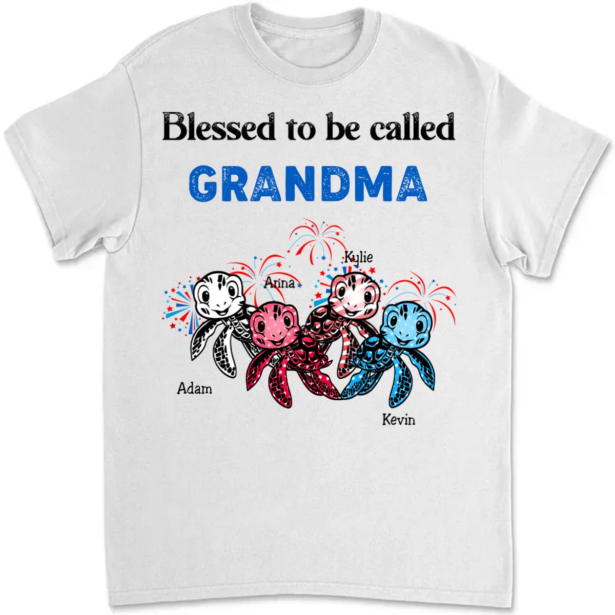 Grandma - Grandma Mom Turtle Custom Names - Personalized Unisex T - Shirt - Makezbright Gifts