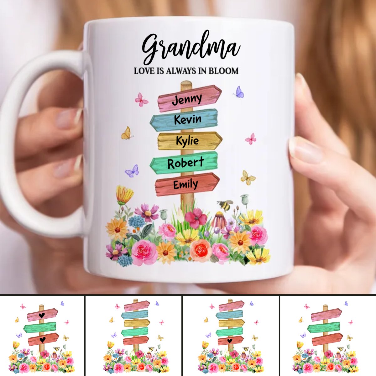 Grandma - Grandma Mom's Garden Butterflies, Where Love Grows - Personalized Mug - Makezbright Gifts