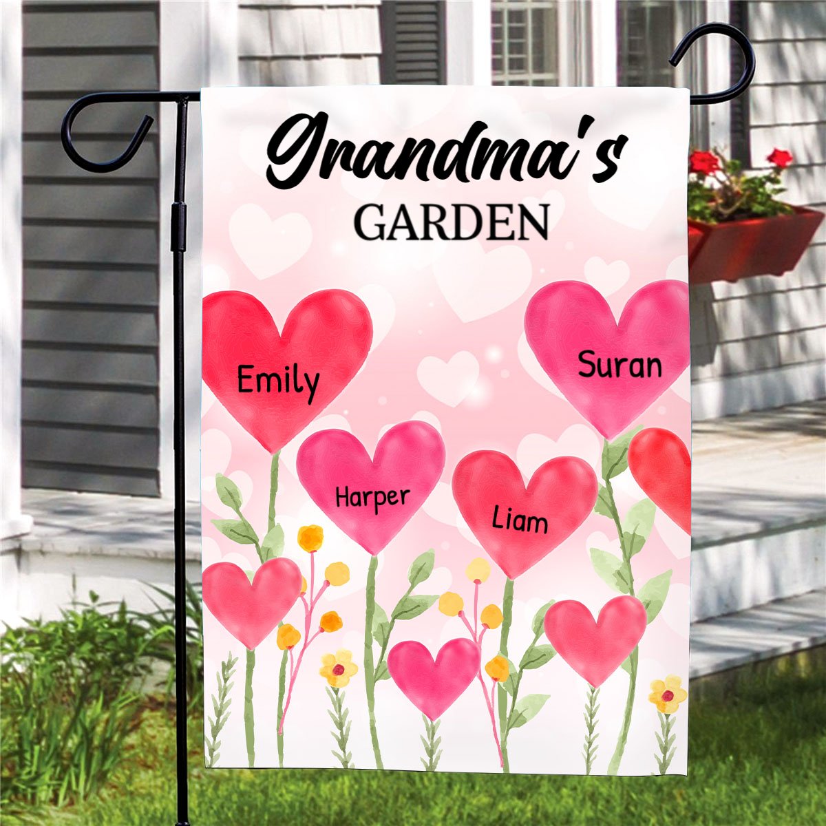 Grandma - Grandma's Garden Loads Of Sweet Heart Kids - Personalized Flag - Makezbright Gifts