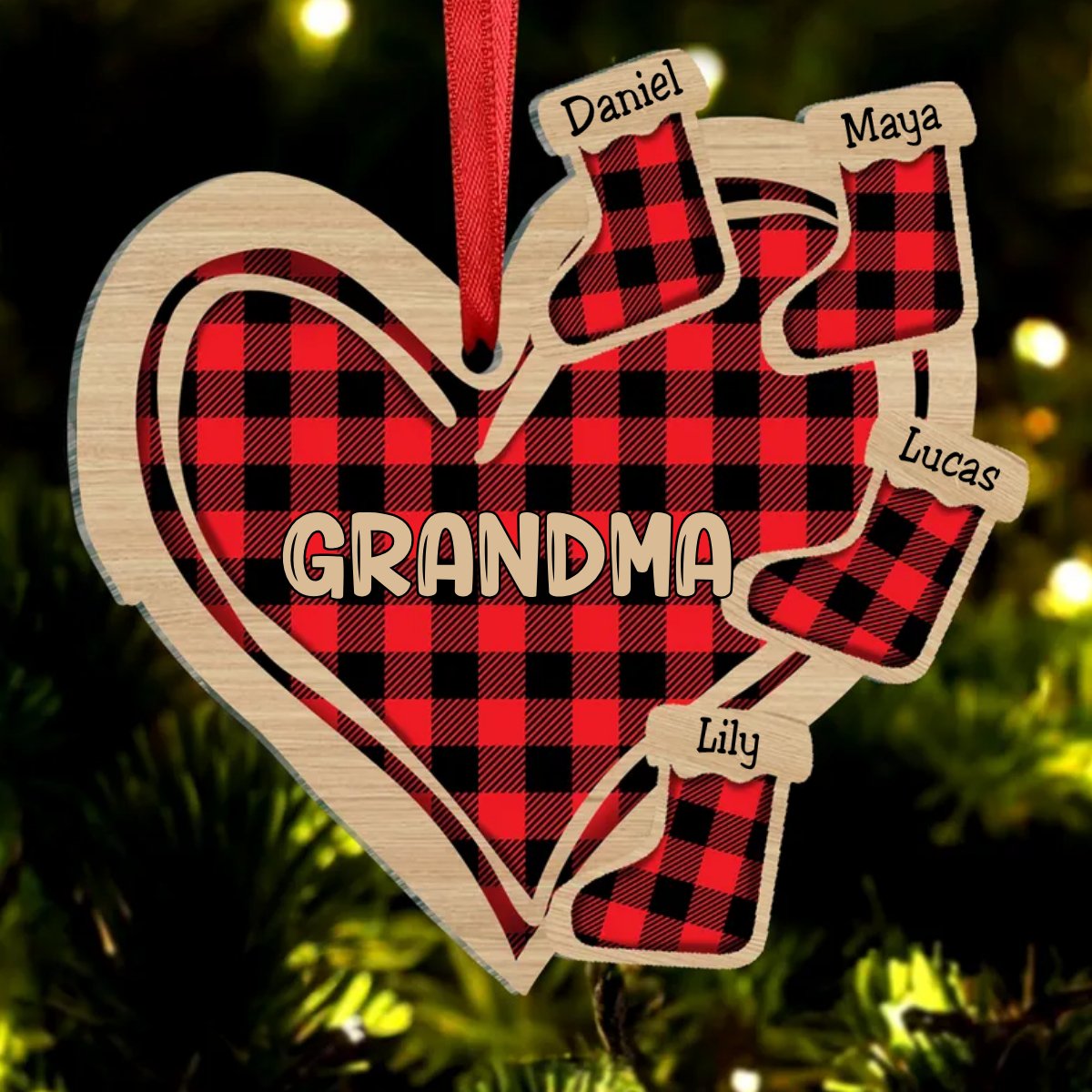 Grandma - Heart Christmas Socks - Personalized Acrylic Ornament - Makezbright Gifts