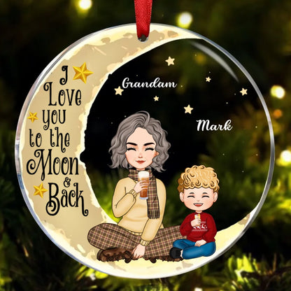 Grandma - I Love You To The Moon And Back - Personalized Circle Ornament - Makezbright Gifts