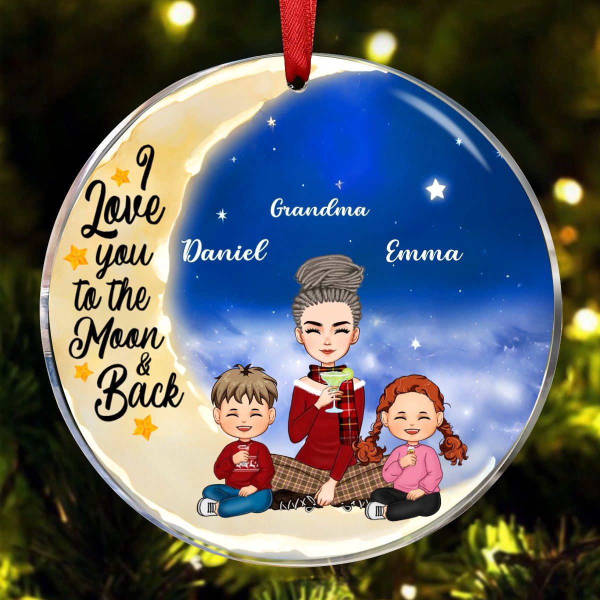 Grandma - I Love You To The Moon And Back - Personalized Circle Ornament (SA) - Makezbright Gifts