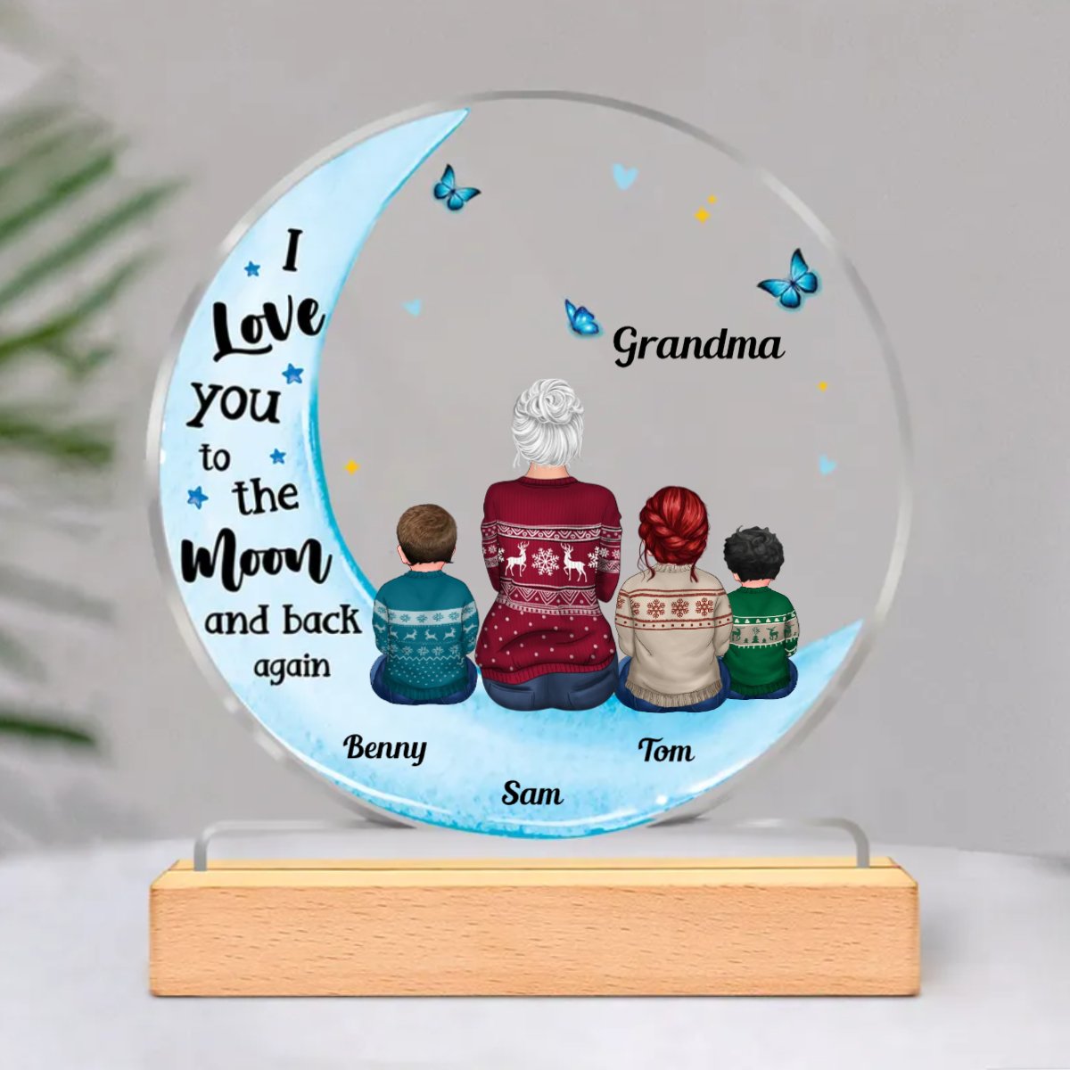 Grandma - I Love You To The Moon & Back Again - Personalized Circle Acrylic Plaque - Makezbright Gifts