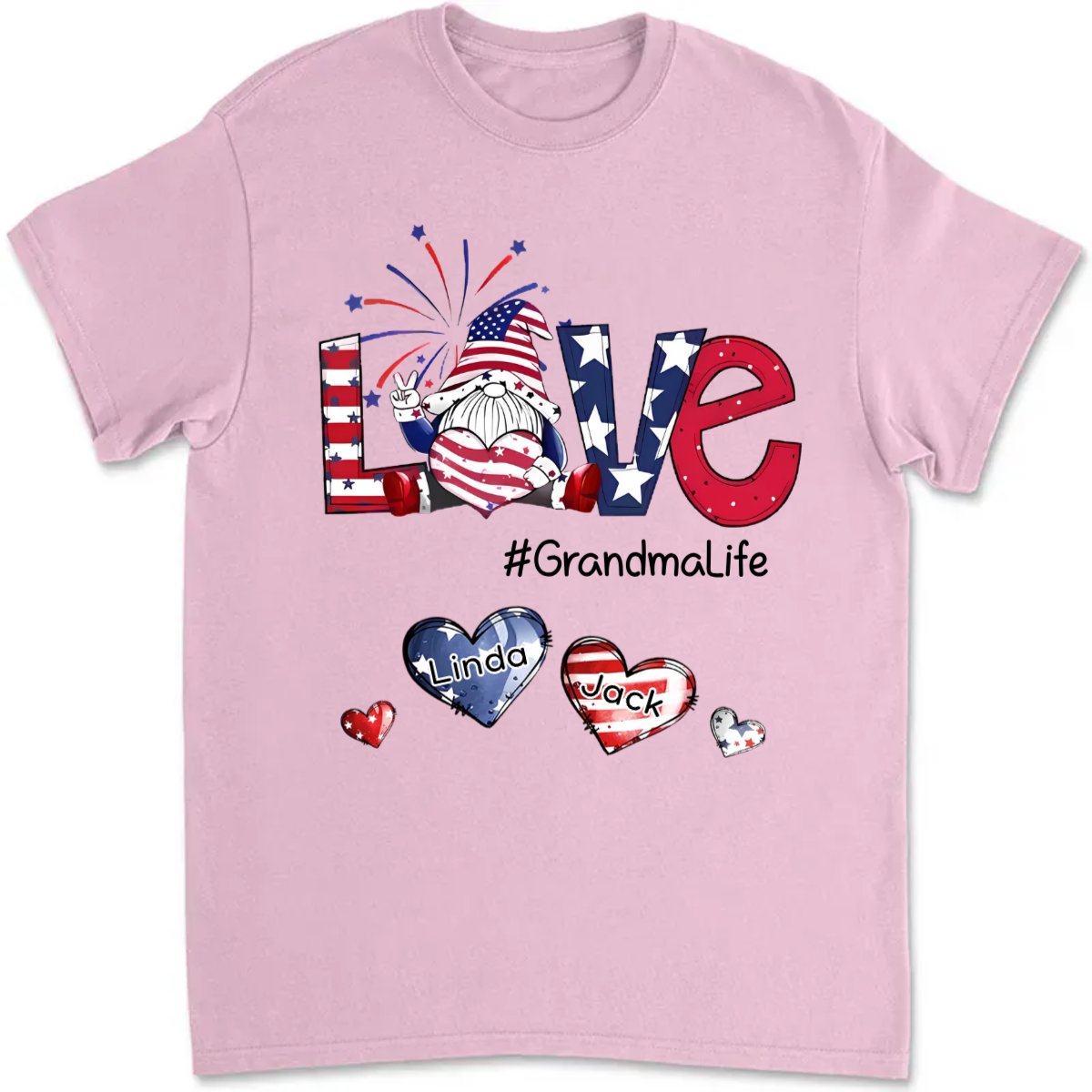 Grandma - Love Grandmalife Heart Dwarf American Flag - Personalized Unisex T - Shirt - Makezbright Gifts