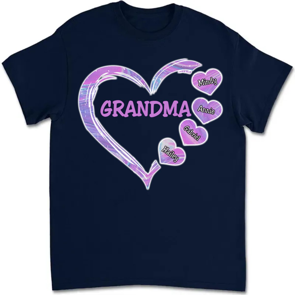 Grandma - Mom With Violet Heart Kids - Personalized Unisex T - Shirt - Makezbright Gifts