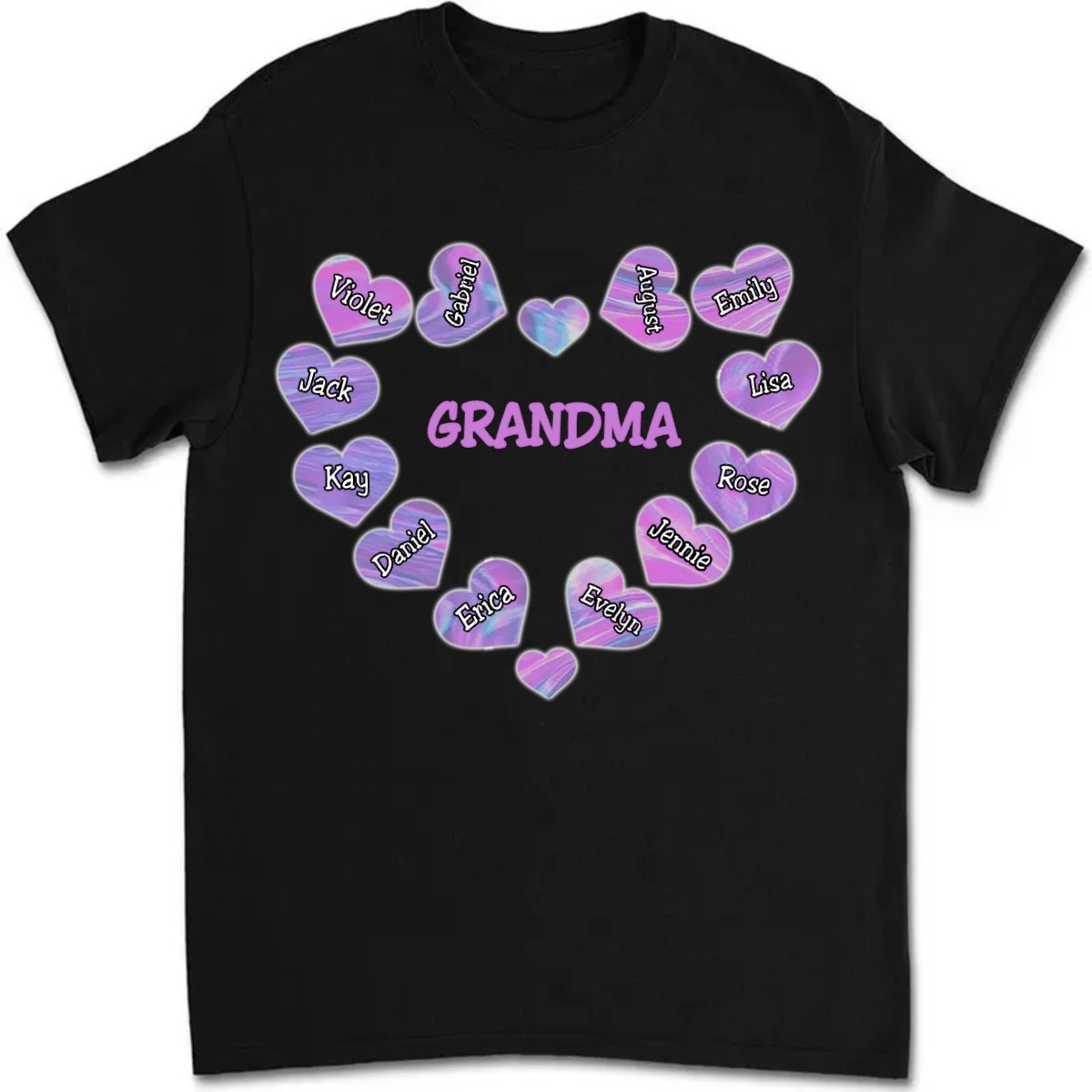 Grandma - Mom With Violet Heart Kids - Personalized Unisex T - Shirt - Makezbright Gifts